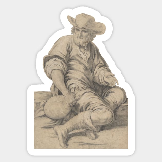 Seated Bearded Man Holding a Jug Sticker by pelagio